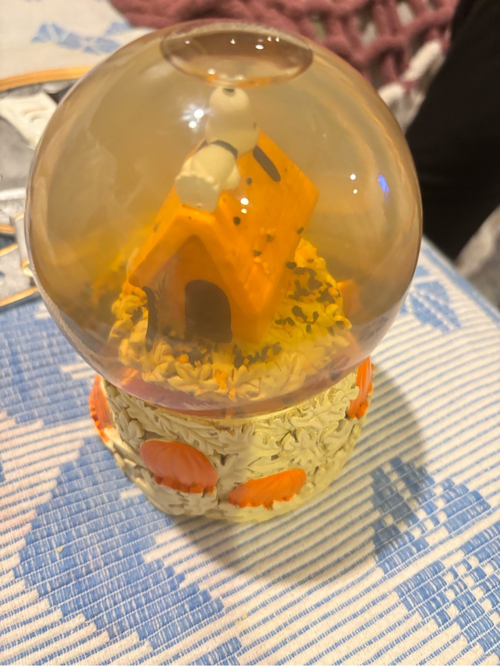 Snoops Yellow Dog House Snow Globe with Orange Accents